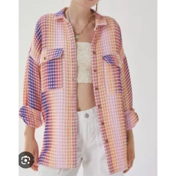 BDG Stanley Waffle Knit Oversized Shirt Jacket Size XS - Picture 1 of 8